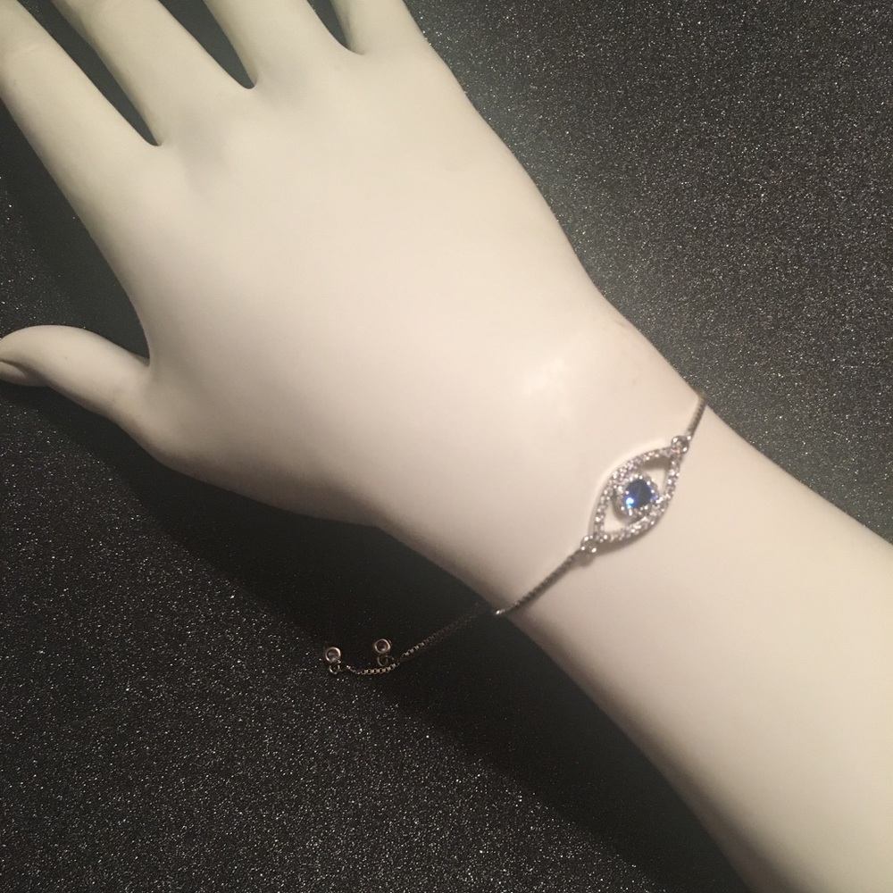 💕Silver Pave’ CZ “Evil Eye” Adjustable Bracelet